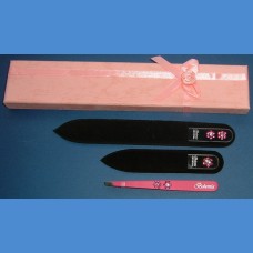 BOHEMIA darčeková sada sklenených pilníkov Swarovski 2SW + pinzeta ružový motív Pinzety a sady